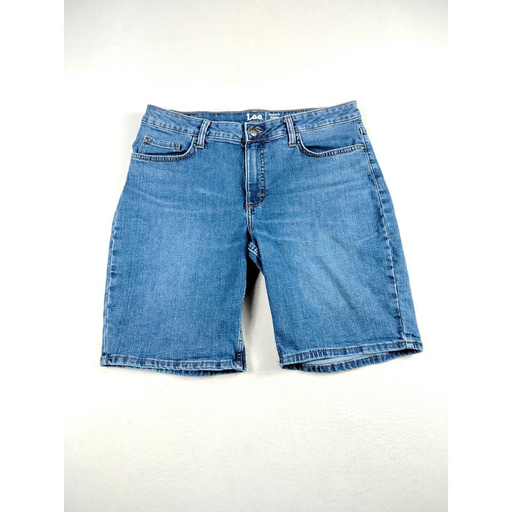 Lee Shorts Women 16 Blue Denim Jorts Regular Fit Bermuda Mid Rise Y2K Minimalist